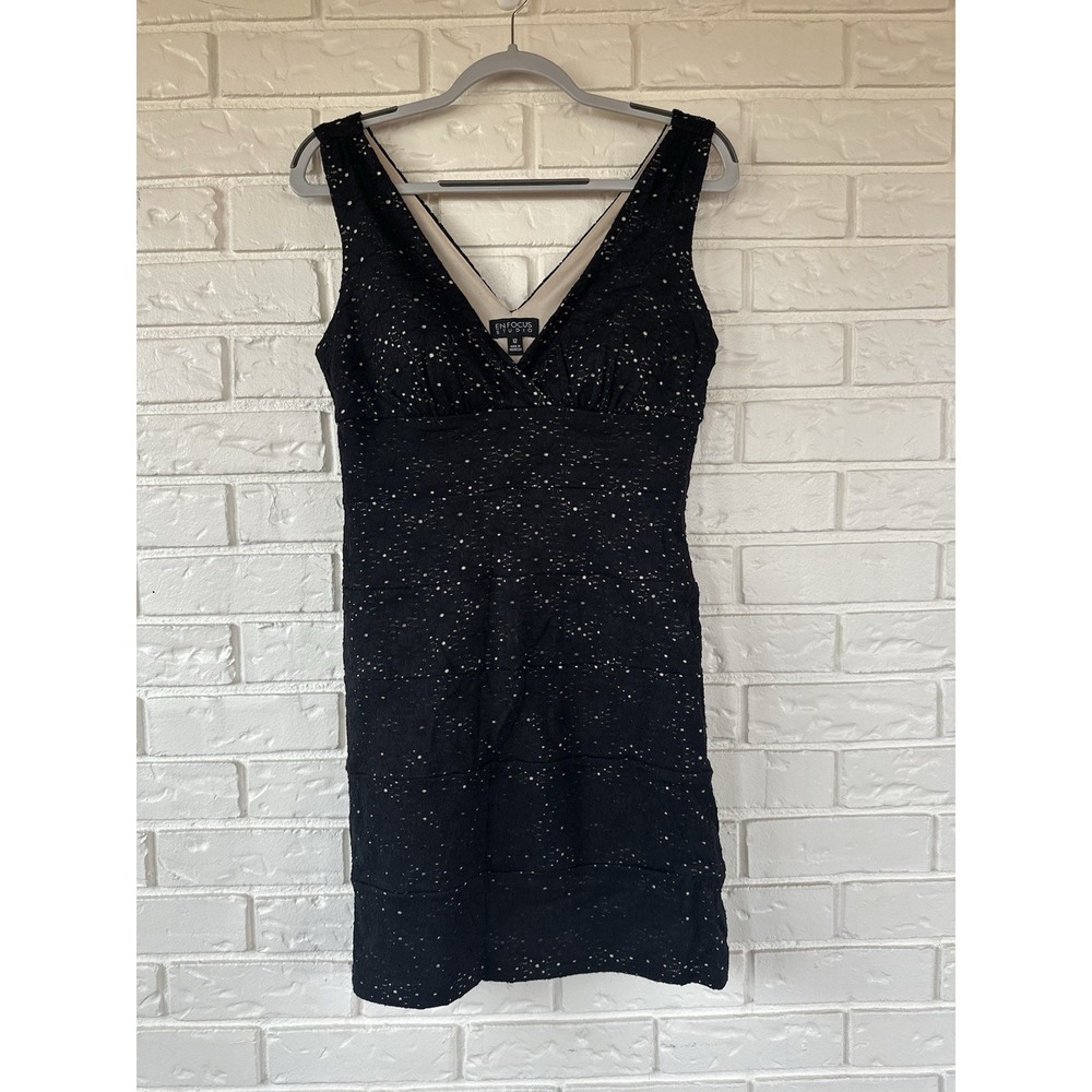 Enfocus Studio 90s Y2K Black‎ V Neck Bodycon Dress Size 12 Speckled